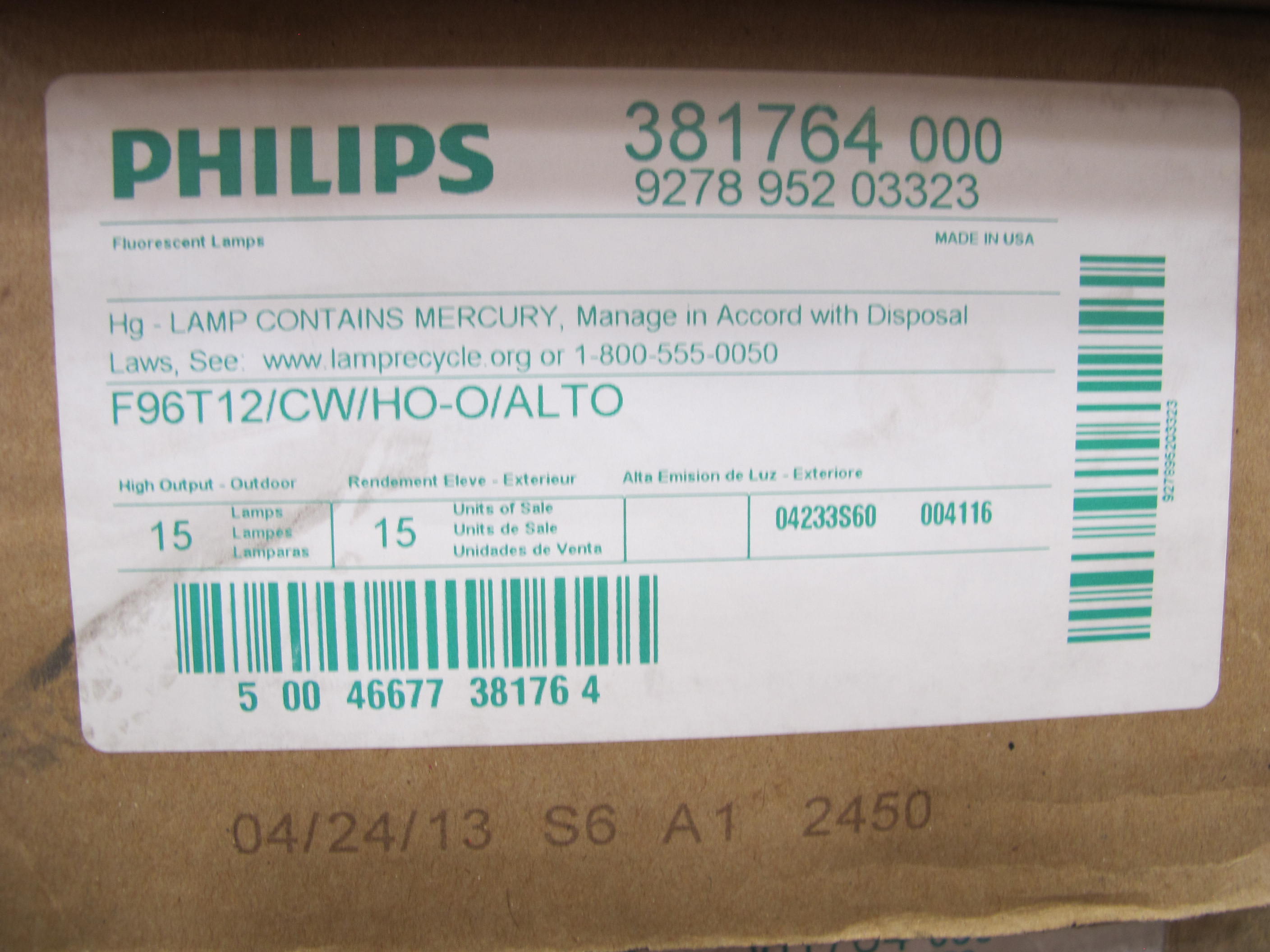 LOT TO INCLUDE: MISC. PHILIPS FLUORESCENT LIGHTING FIXTURES, BULBS, 1 GALLON PAINT LIDS, PANDUIT ZIP-TIES, SS BRUSHES, NWT CORROSION SAMPLER. LOADING & HANDLING FEE $15-4226